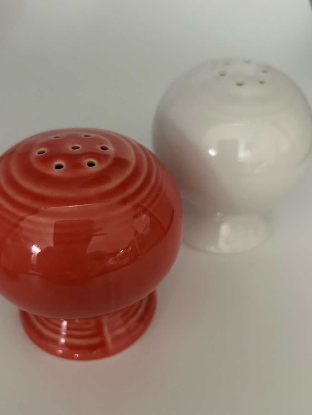 Fiesta wear fiestawear  Burnt Orange and White Ceramic Salt & Pepper Shakers